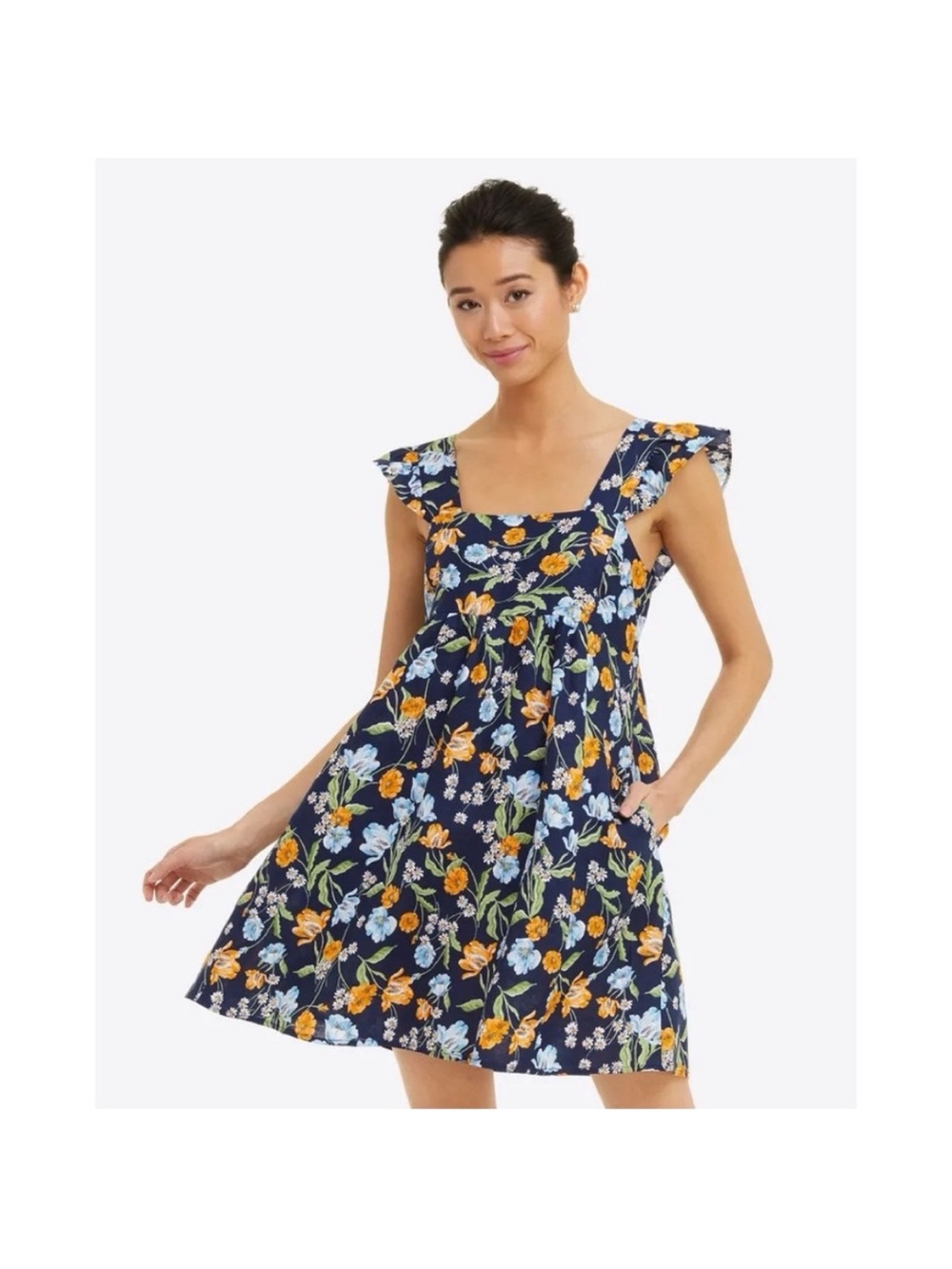 DRAPER JAMES Maddie Babydoll Dress Spring Blooms Women’s XSmall Linen